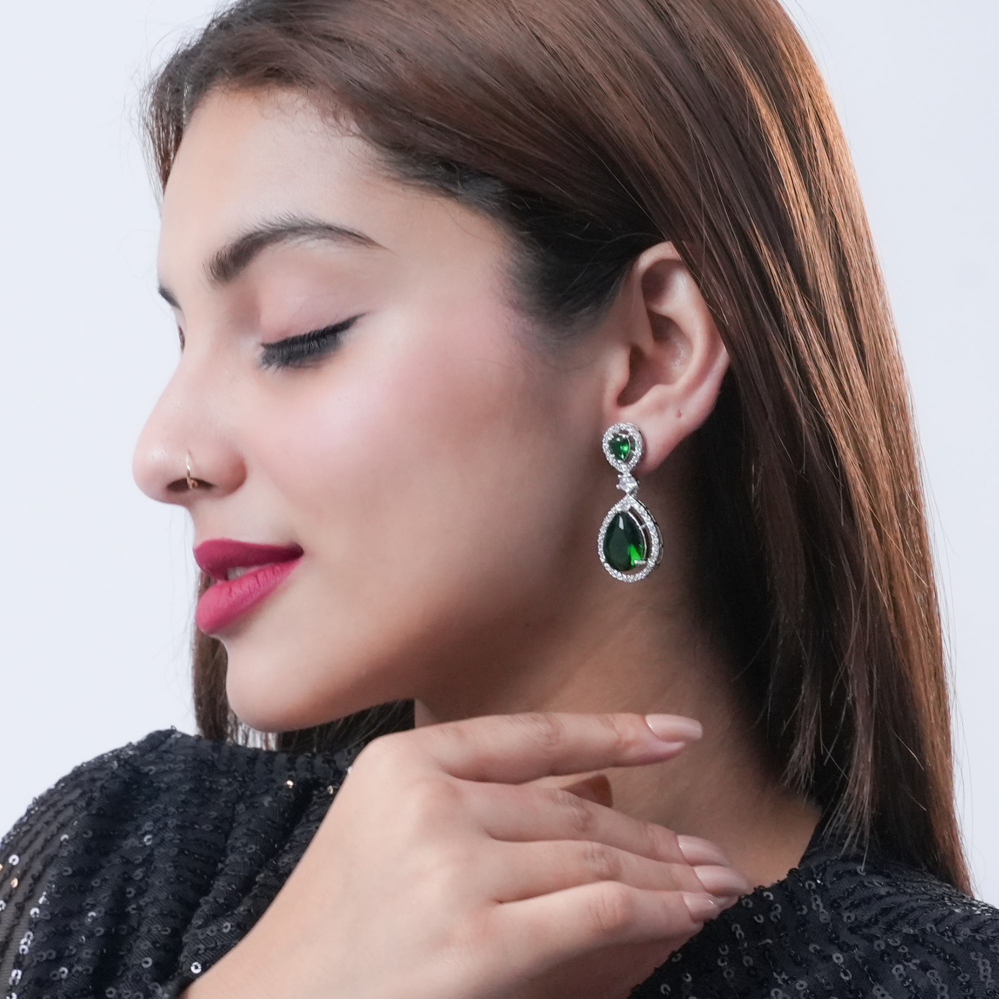 DZOIR Fashion Stylish Dangle Earrings for Women & Girls | Trendy AD Diamond Earrings | Elegant Green Designer Earrings for Parties & Everyday Wear