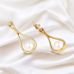 Gold Teardrop Pearl Earrings | Elegant Drop Earrings for Women with Minimal Design DZOIR