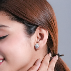 Square CZ Diamond Stud Earrings | Sparkling Geometric Earrings for Women