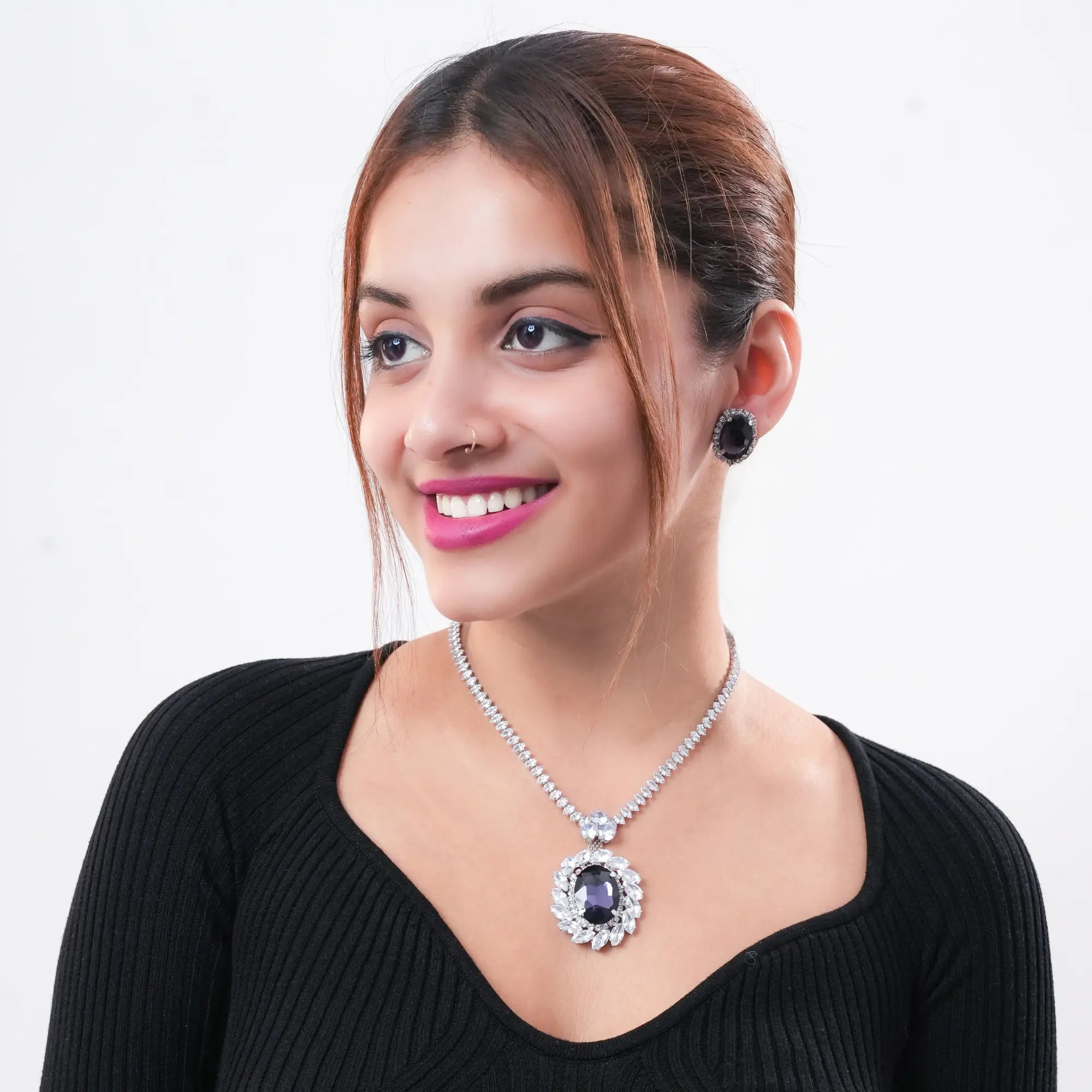 Purple Jewellery Set Women||Jwell Necklace Set Women||Crystal Necklace Set Women||Blue Stone Jewellery||Pendant Women||Jewellery Women||Pendant Set Women DZOIR