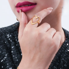 Minimalist Open Heart Ring for Women – Adjustable Gold-Plated Dainty Jewelry for Everyday Wear & Gifting DZOIR