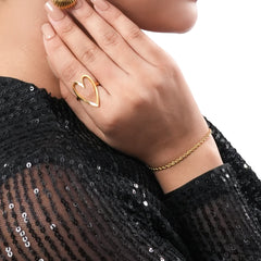 Minimalist Open Heart Ring for Women – Adjustable Gold-Plated Dainty Jewelry for Everyday Wear & Gifting DZOIR
