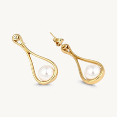 Gold Teardrop Pearl Earrings | Elegant Drop Earrings for Women with Minimal Design DZOIR
