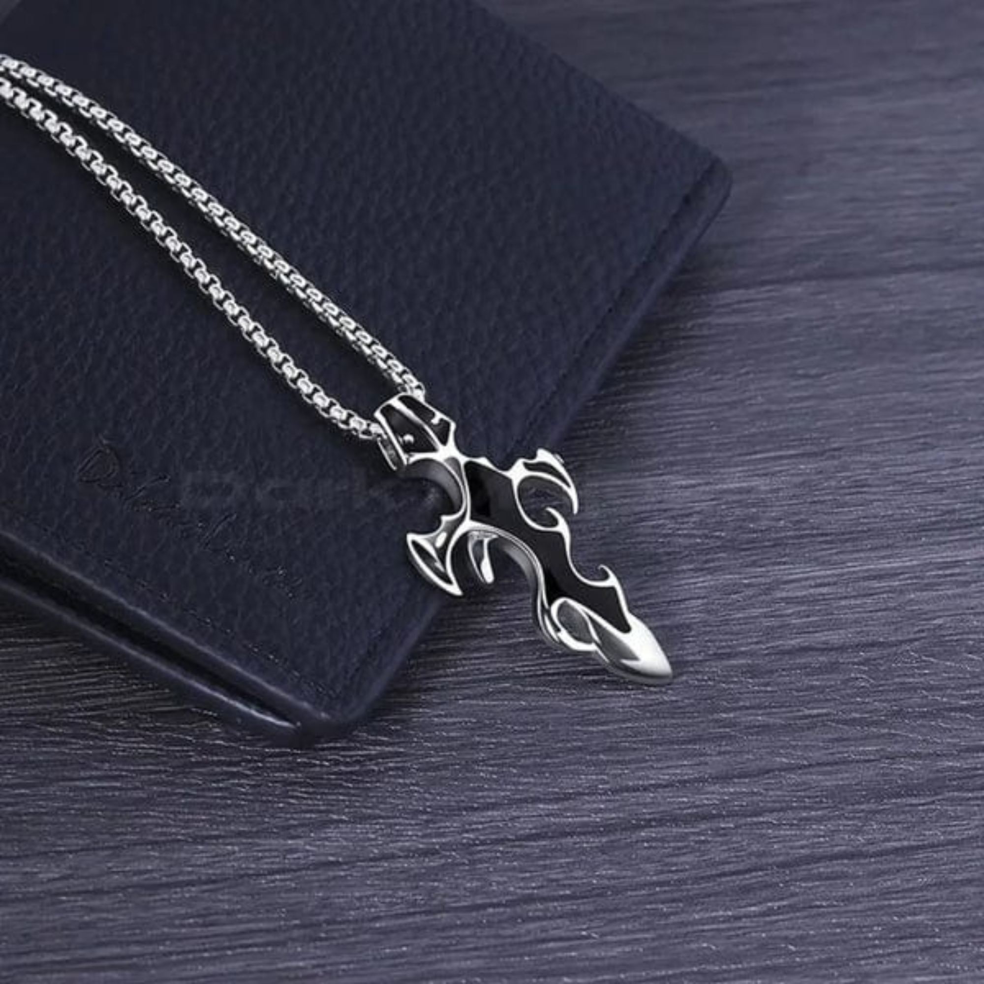 Men’s Stainless Steel Flame Cross Pendant Necklace – Gothic Rock Style