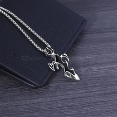 Men’s Stainless Steel Flame Cross Pendant Necklace – Gothic Rock Style