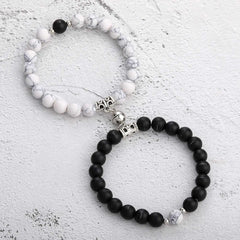 Black Onyx & White Howlite Beaded Matching Bracelets DZOIR