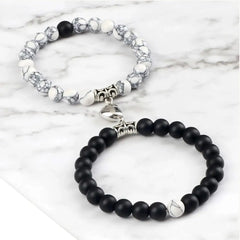 Black Onyx & White Howlite Beaded Matching Bracelets DZOIR