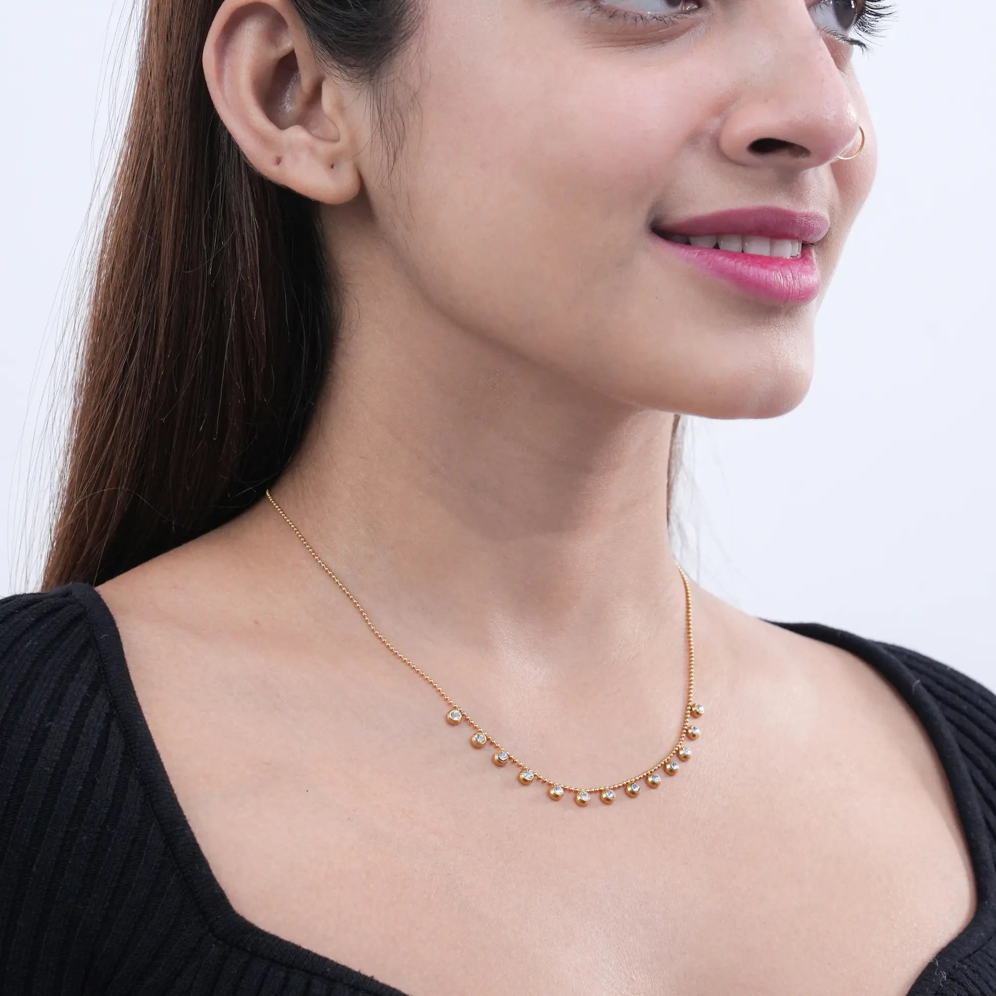 Elegant Gold-Plated Crystal Drop Necklace – Dainty & Sparkling Jewellery for Women DZOIR