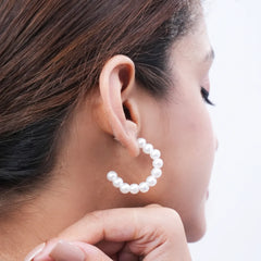 Minimalist Pearl Hoop Earrings for Women – Elegant Gold Studded Half Hoop Jewelry - DZOIR