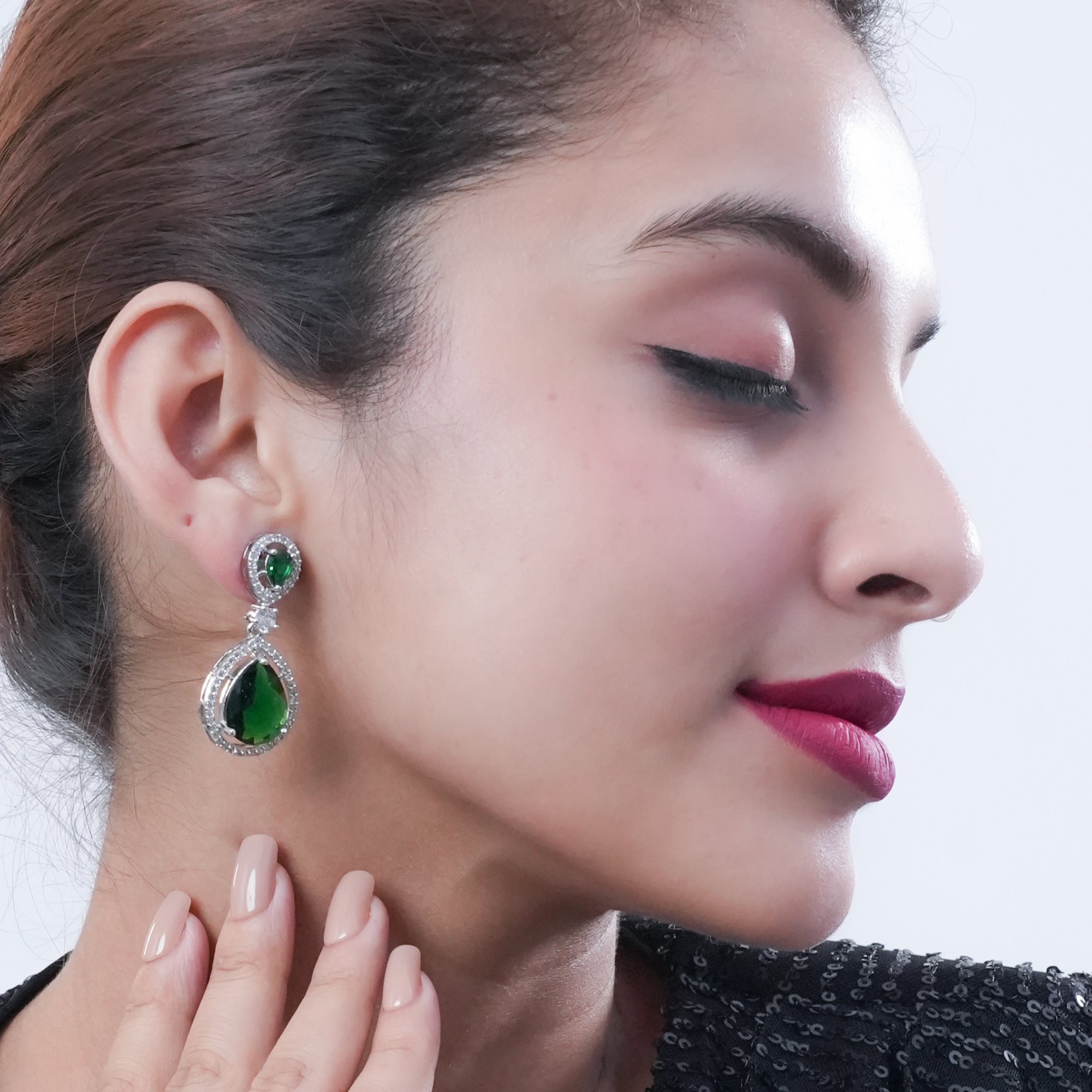 DZOIR Fashion Stylish Dangle Earrings for Women & Girls | Trendy AD Diamond Earrings | Elegant Green Designer Earrings for Parties & Everyday Wear