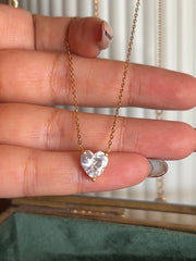 Elegant Solitaire Heart Necklace for Women – Gold Plated Chain with CZ Stone