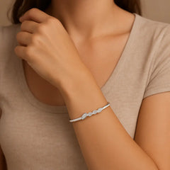 Elegant Baguette-Cut Crystal Bangle – Silver-Tone Adjustable Bracelet DZOIR