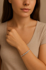 Elegant Baguette-Cut Crystal Bangle – Silver-Tone Adjustable Bracelet DZOIR