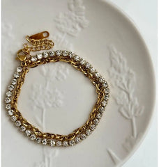 Elegant Gold-Plated Dual-Layer Anklet – Sparkling Crystal & Rope Chain for Women - DZOIR