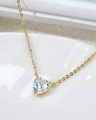 Elegant Solitaire Heart Necklace for Women – Gold Plated Chain with CZ Stone