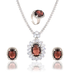 Crystal Jewelry Set for Women | Earrings, Necklace, Ring | Wine Necklace for Girls | Elegant Jewelry Set (WINE)