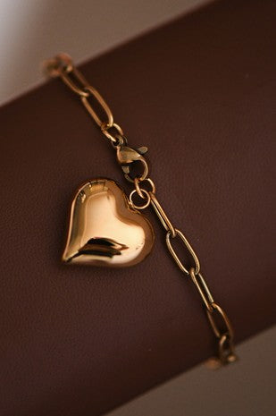 Trendy Gold Plated Heart Charm Bracelet – Chunky Paperclip Chain Design