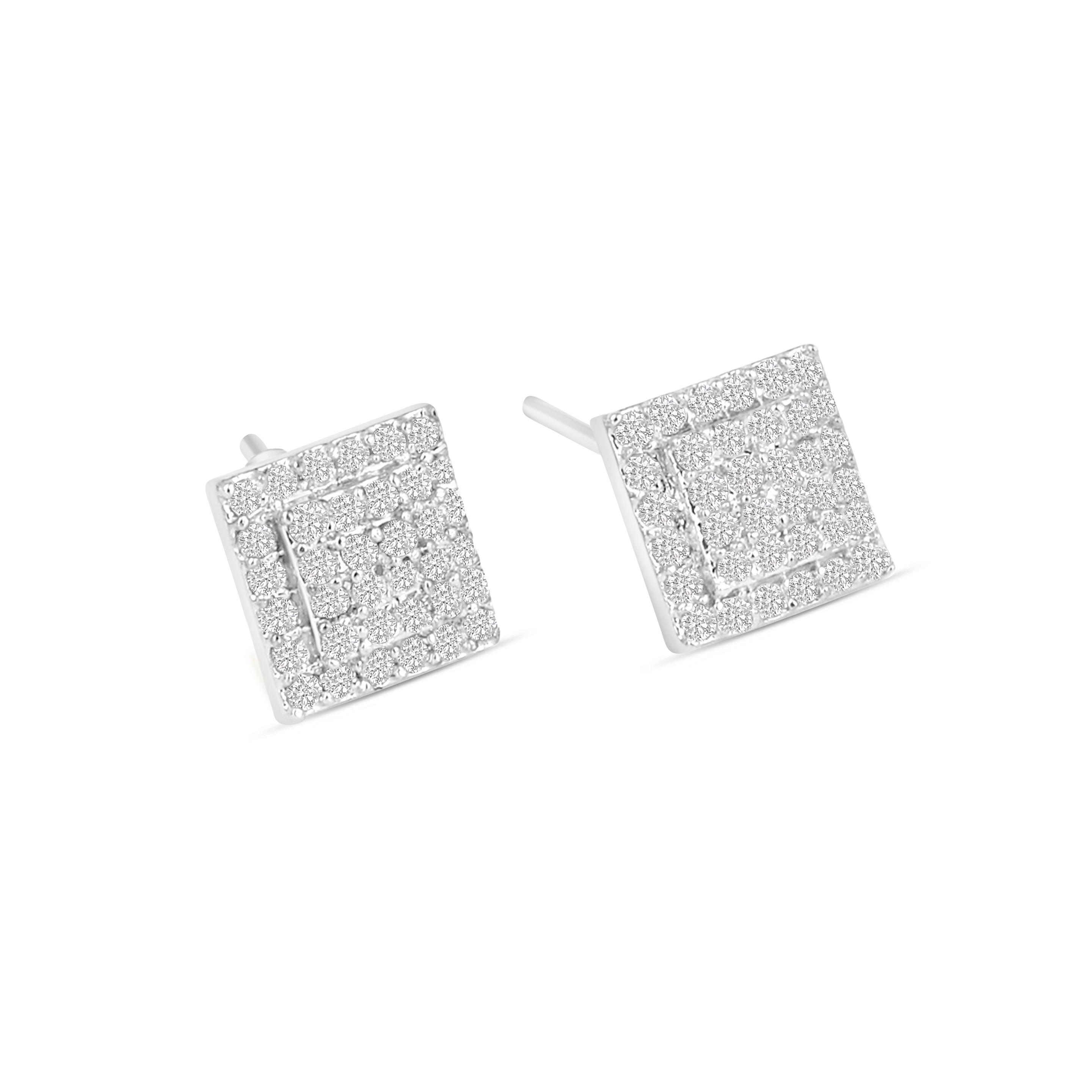 Square CZ Diamond Stud Earrings | Sparkling Geometric Earrings for Women