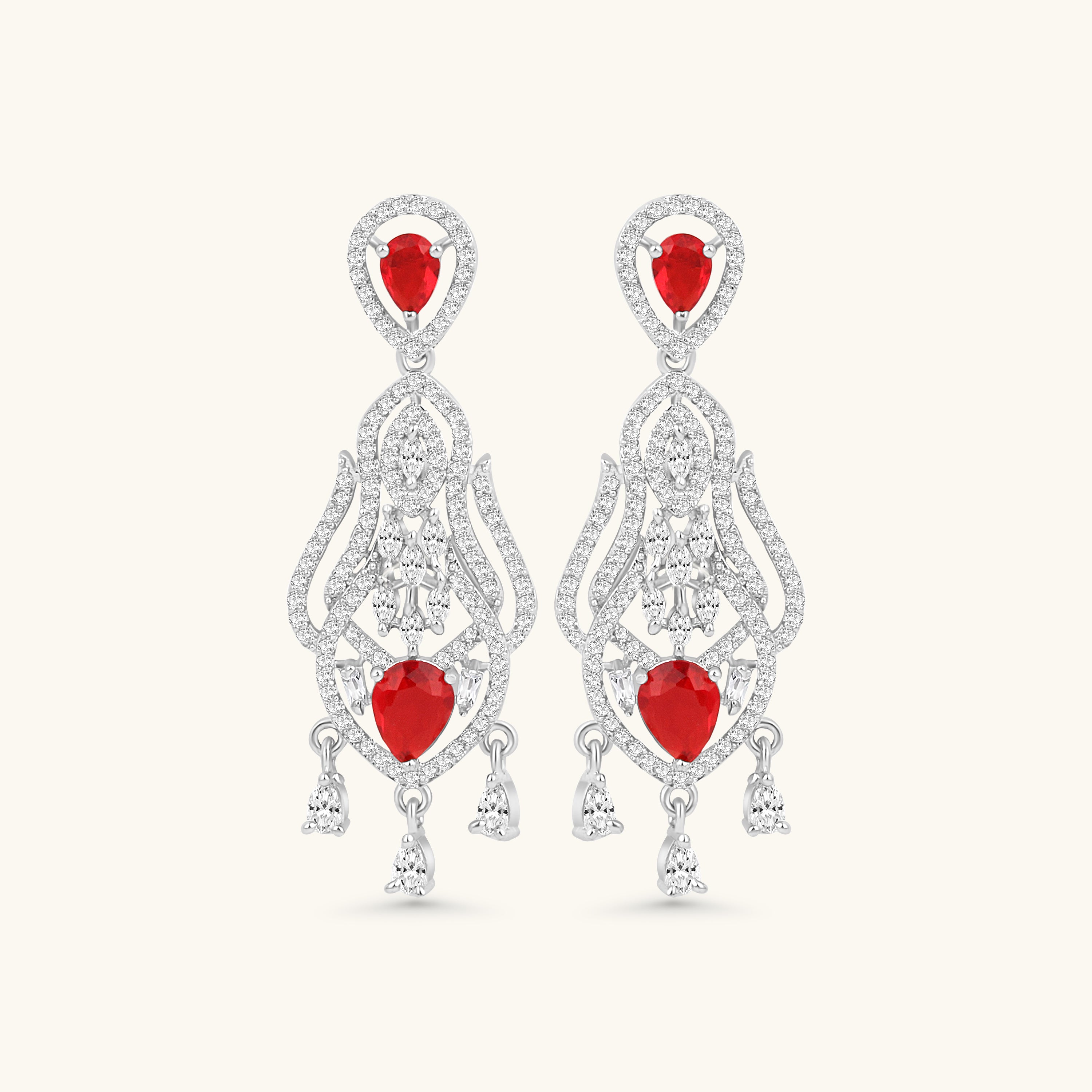 Elegant Red Stone Dangle Earrings for Women | Silver-Plated Designer Partywear Earrings