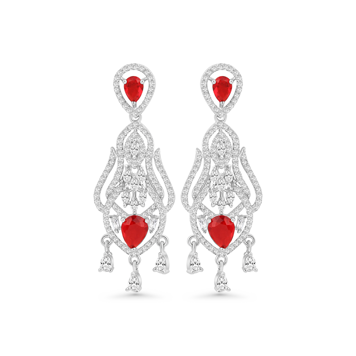 Elegant Red Stone Dangle Earrings for Women | Silver-Plated Designer Partywear Earrings