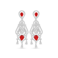 Red Stone Drop Earrings with CZ Diamonds | Elegant Bridal & Party Wear Jewelry DZOIR