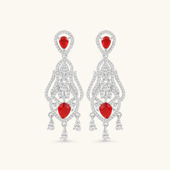 Elegant Red Stone Dangle Earrings for Women | Silver-Plated Designer Partywear Earrings