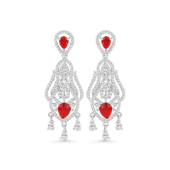 Elegant Red Stone Dangle Earrings for Women | Silver-Plated Designer Partywear Earrings