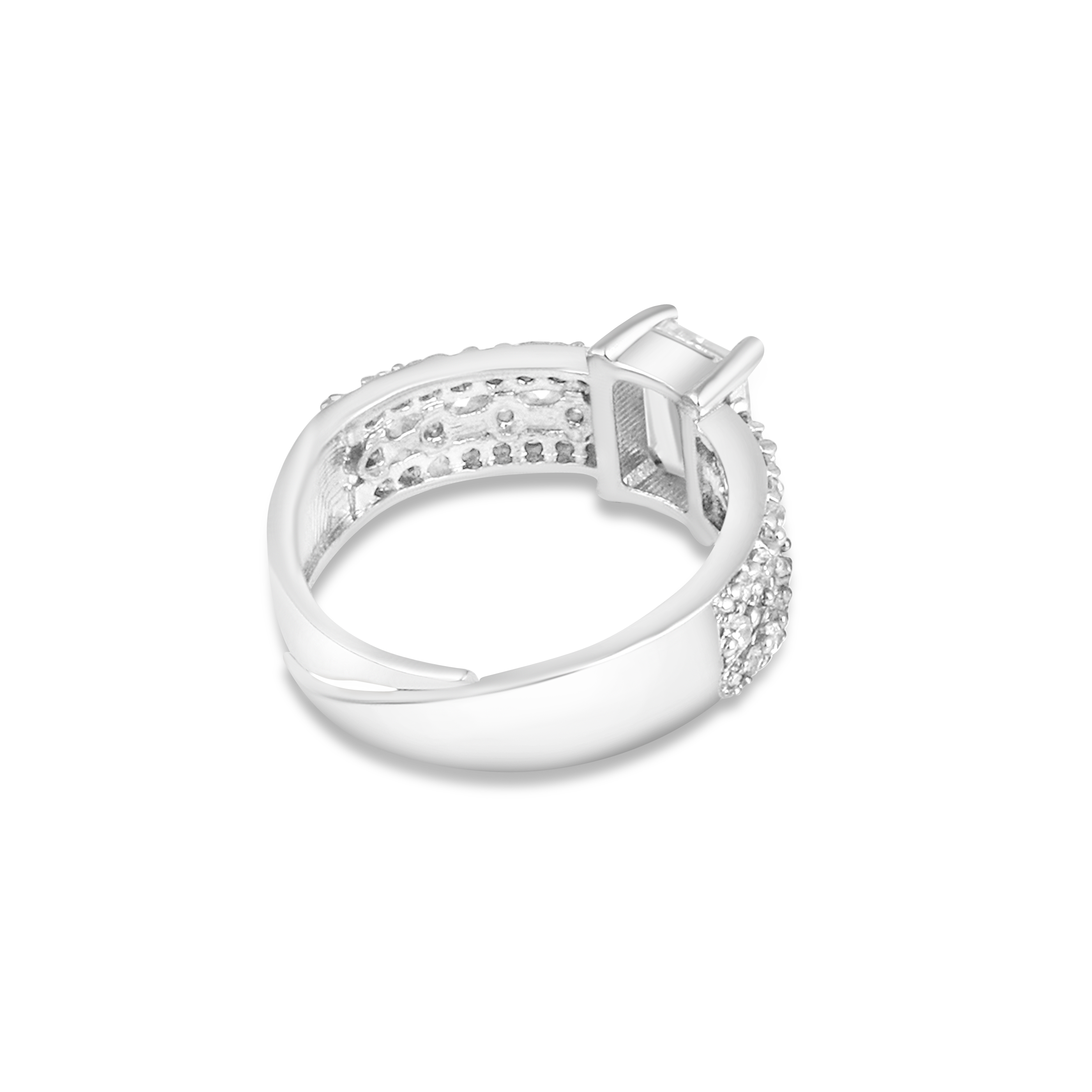 Luxury White Princess-Cut Engagement Ring – Silver-Tone Pavé Band with Sparkling Accents