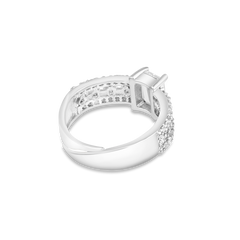 Luxury White Princess-Cut Engagement Ring – Silver-Tone Pavé Band with Sparkling Accents