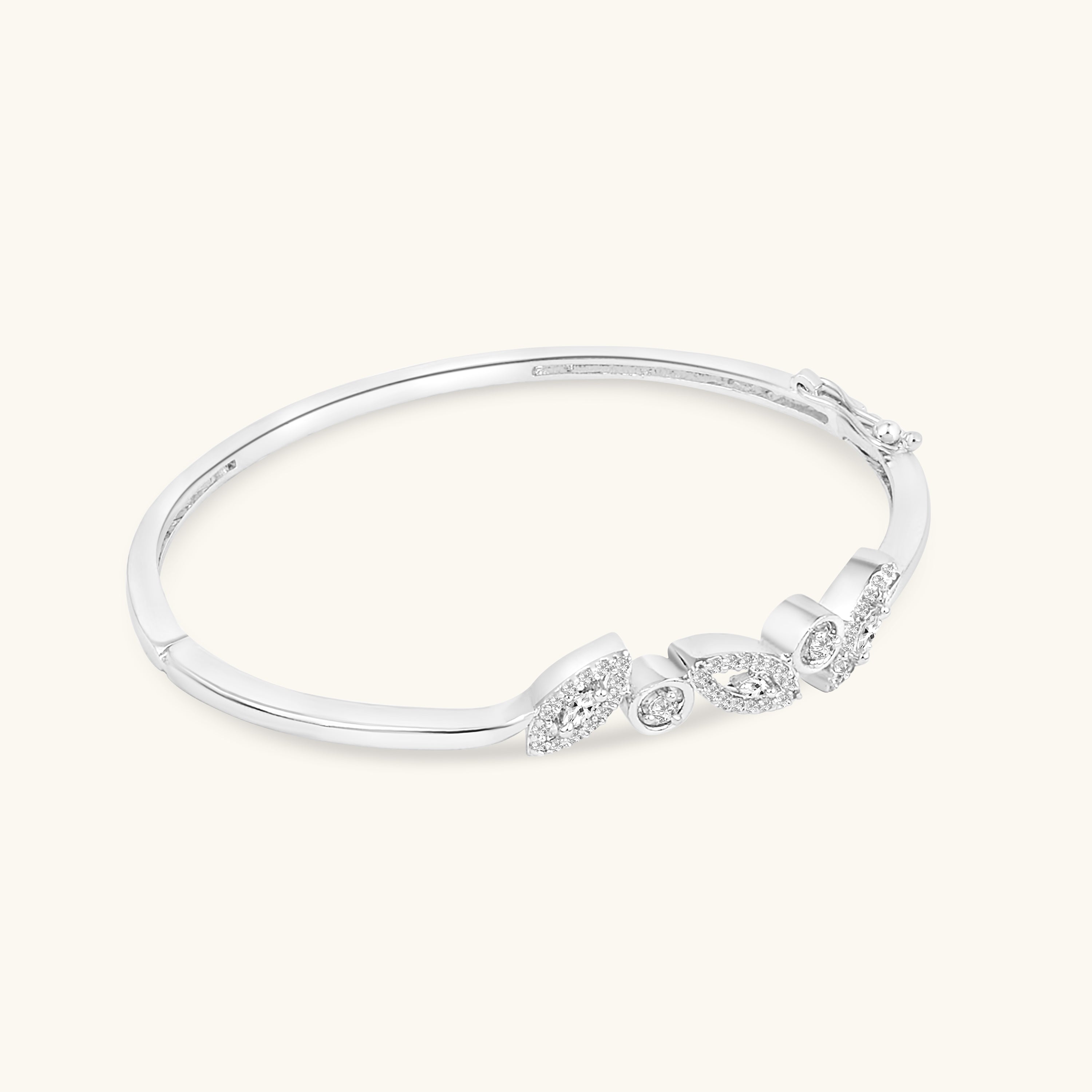 Elegant Baguette-Cut Crystal Bangle – Silver-Tone Adjustable Bracelet