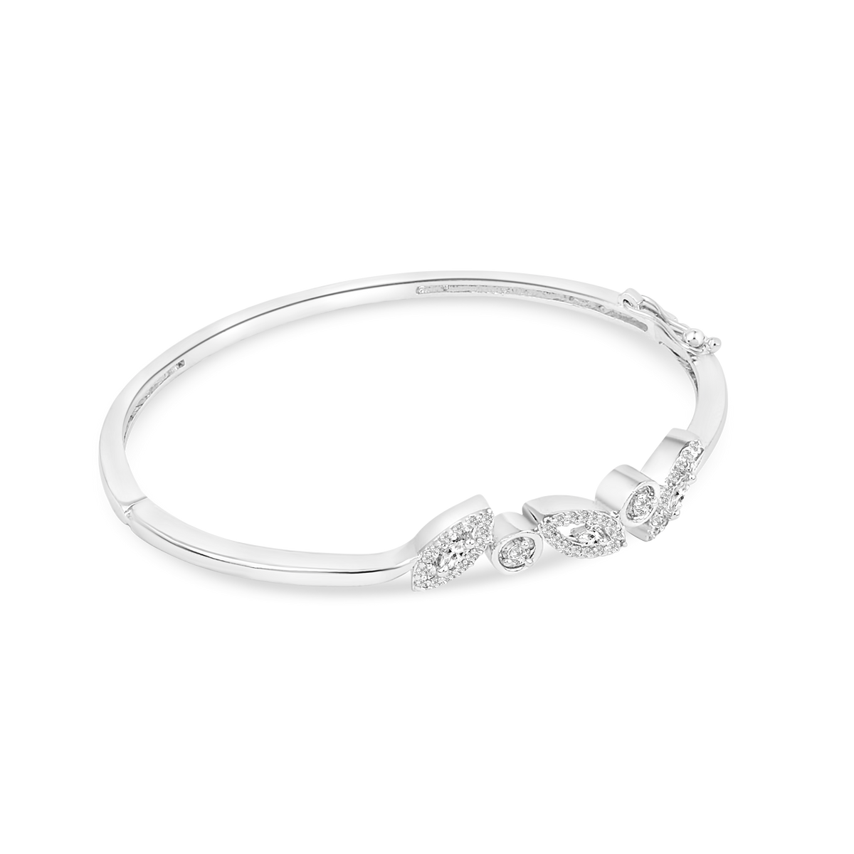 Elegant Baguette-Cut Crystal Bangle – Silver-Tone Adjustable Bracelet