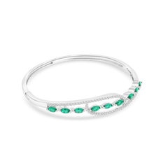 Elegant Silver-Tone Bangle with Green Marquise Crystals & Pave Accents