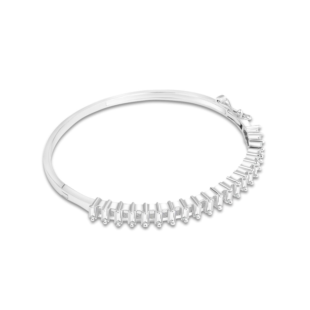 Silver-Plated Baguette CZ Stone Bangle Bracelet | Modern & Elegant Jewelry for Women & Girls