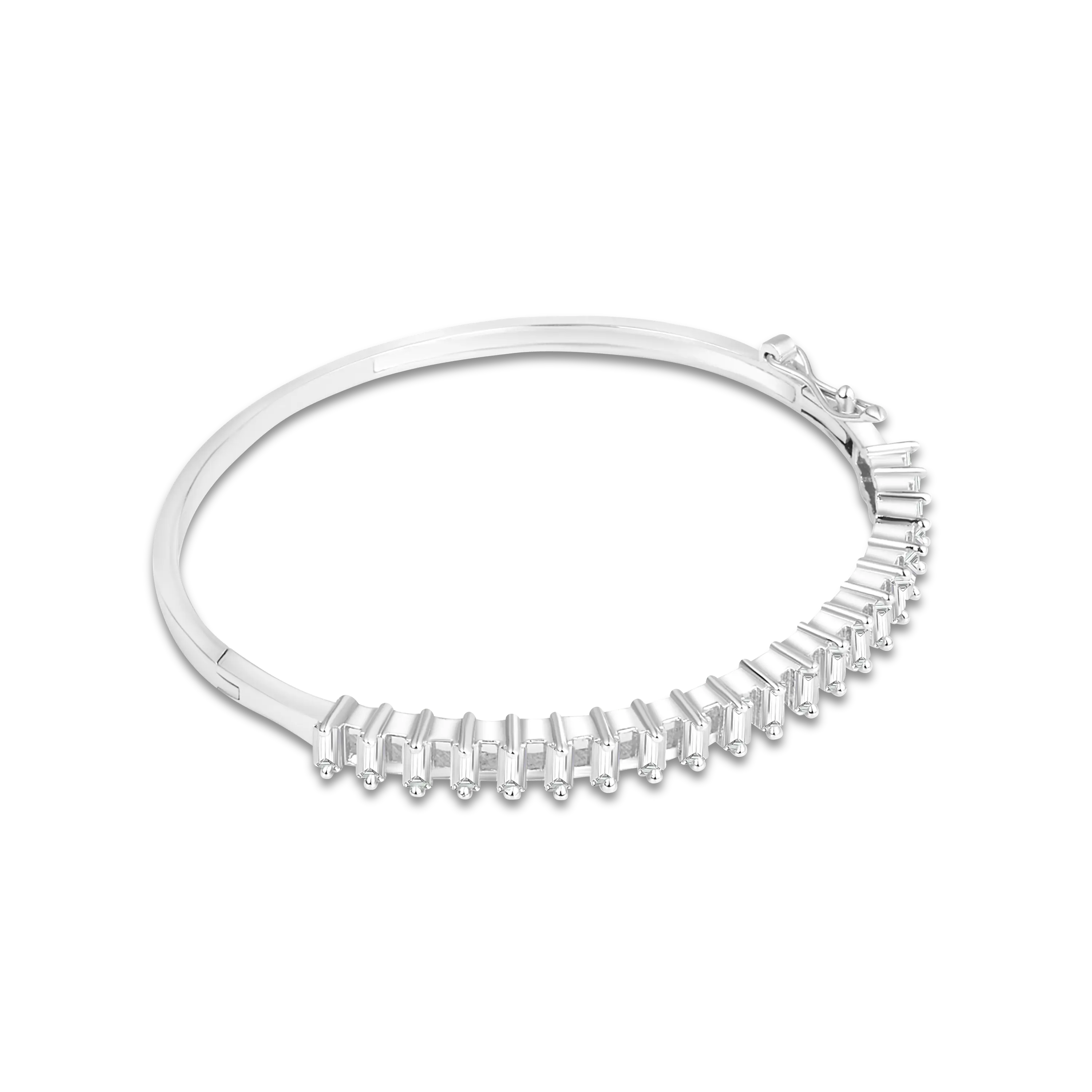 Silver Baguette CZ Bangle Bracelet | Elegant Openable Kada for Women DZOIR