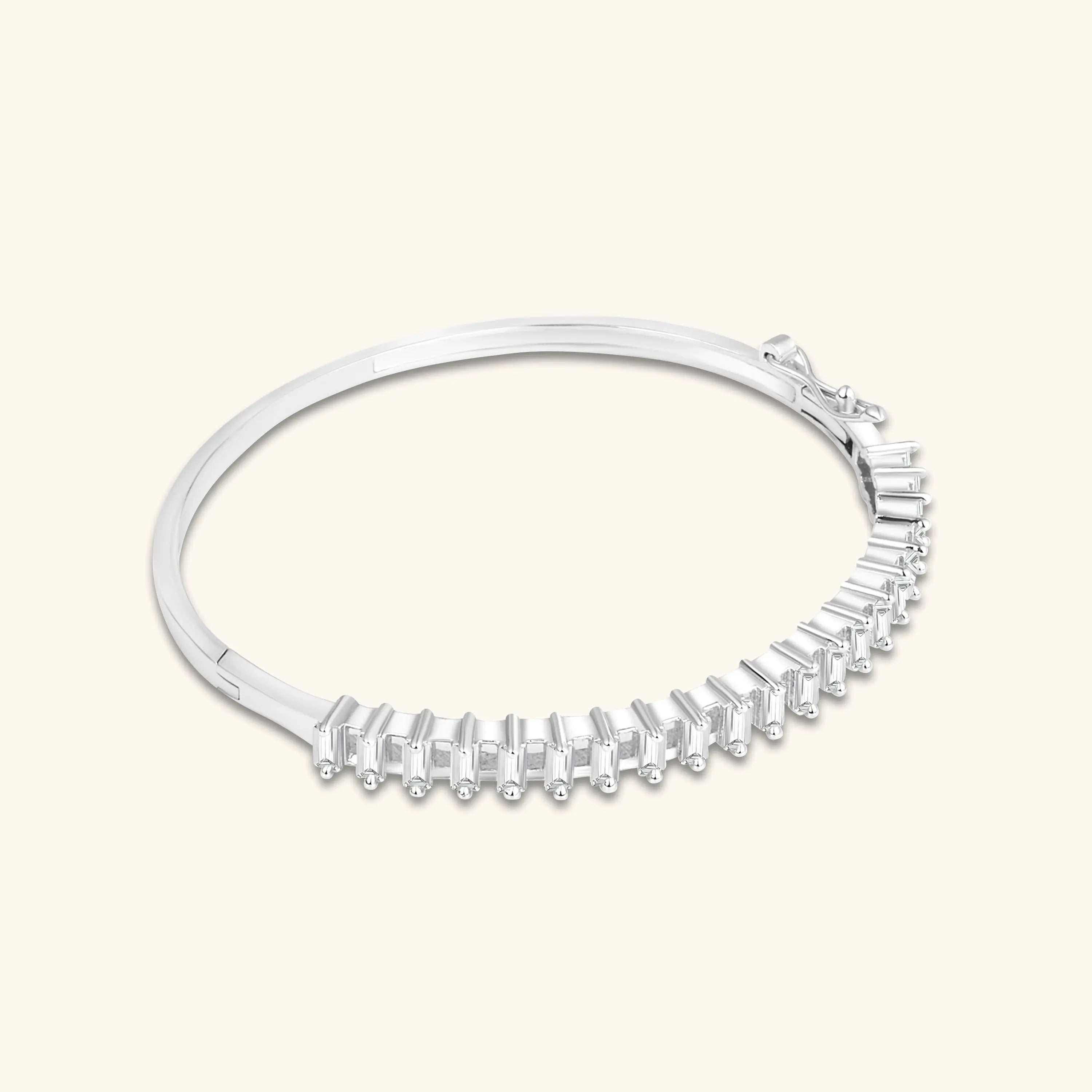 Silver Baguette CZ Bangle Bracelet | Elegant Openable Kada for Women DZOIR