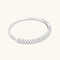 Silver-Plated Baguette CZ Stone Bangle Bracelet | Modern & Elegant Jewelry for Women & Girls