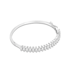 Silver-Plated Baguette CZ Stone Bangle Bracelet | Modern & Elegant Jewelry for Women & Girls