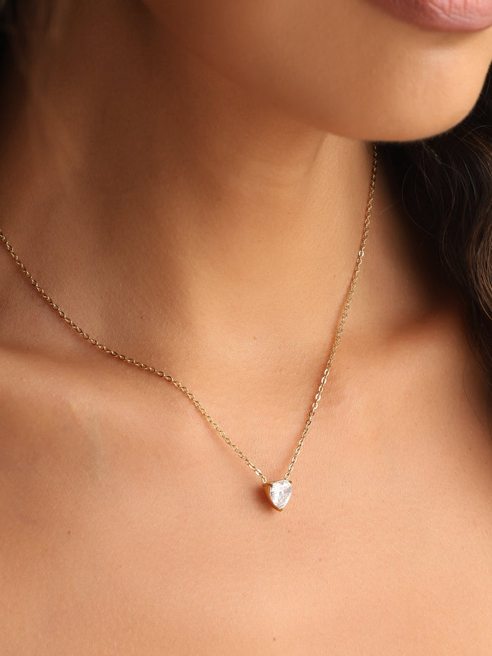 Elegant Solitaire Heart Necklace for Women – Gold Plated Chain with CZ Stone