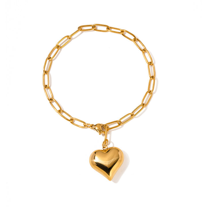 Trendy Gold Plated Heart Charm Bracelet – Chunky Paperclip Chain Design