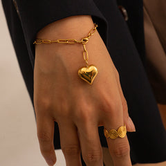 Trendy Gold Plated Heart Charm Bracelet – Chunky Paperclip Chain Design