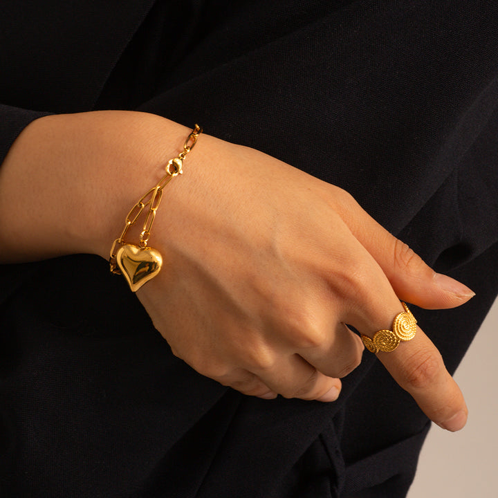 Trendy Gold Plated Heart Charm Bracelet – Chunky Paperclip Chain Design