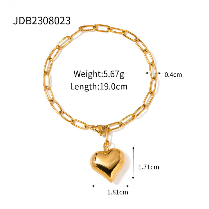 Trendy Gold Plated Heart Charm Bracelet – Chunky Paperclip Chain Design