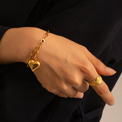 Trendy Gold Plated Heart Charm Bracelet – Chunky Paperclip Chain Design