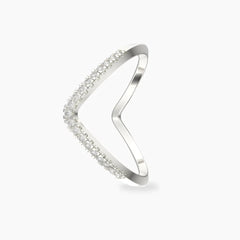 Silver-Plated V-Shaped CZ Ring for Women – Elegant Stackable Chevron Band, Dainty Minimalist Jewelry - DZOIR