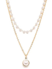 DZOIR Gold-Plated Double Layered Necklace for Women | Rhinestone Pendant Necklace, Stylish Necklace Chain Set, Elegant Necklace for Women DZOIR