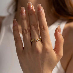 Gold Beaded Eternity Ring – Dainty Stacking Band with Sparkling Zircon Stones