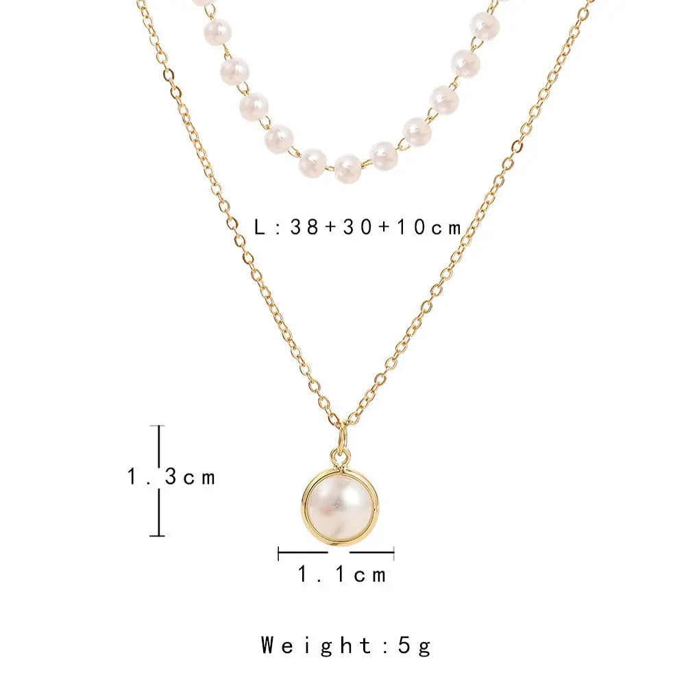 DZOIR Gold-Plated Double Layered Necklace for Women | Rhinestone Pendant Necklace, Stylish Necklace Chain Set, Elegant Necklace for Women DZOIR