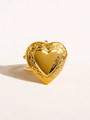 Gold-Plated Heart Locket Ring for Women – Adjustable Double Band Jewelry, Unique Keepsake Gift for Loved Ones DZOIR