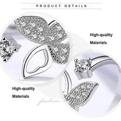 Elegant Butterfly Open Adjustable Silver-Plated Ring with Sparkling CZ Stone DZOIR