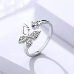 Elegant Butterfly Open Adjustable Silver-Plated Ring with Sparkling CZ Stone DZOIR